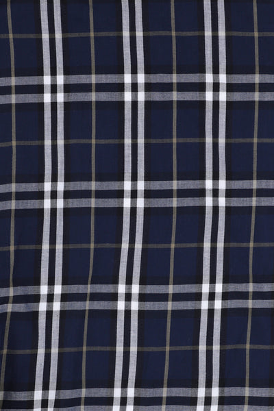 Navy Blue White Tartan Plaid Print Fabric Swatch
