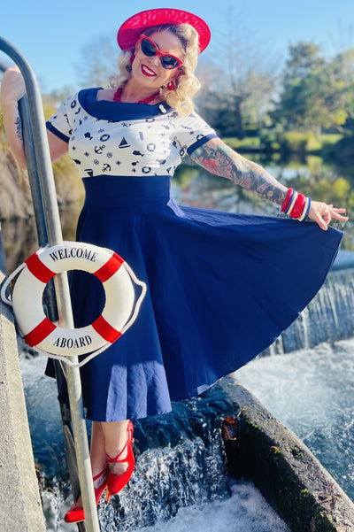 Woman's Nautical Navy & White Swing Dress