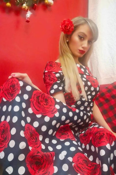 Women's Polka & Roses Swing Dress