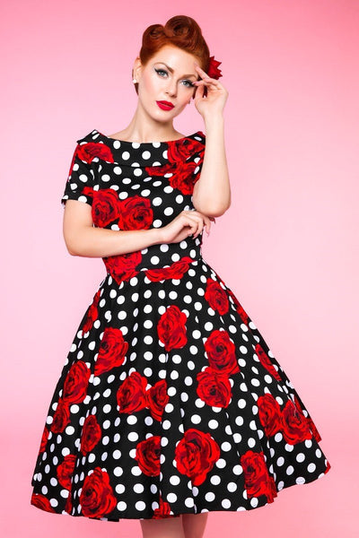 Women's Polka & Roses Swing Dress