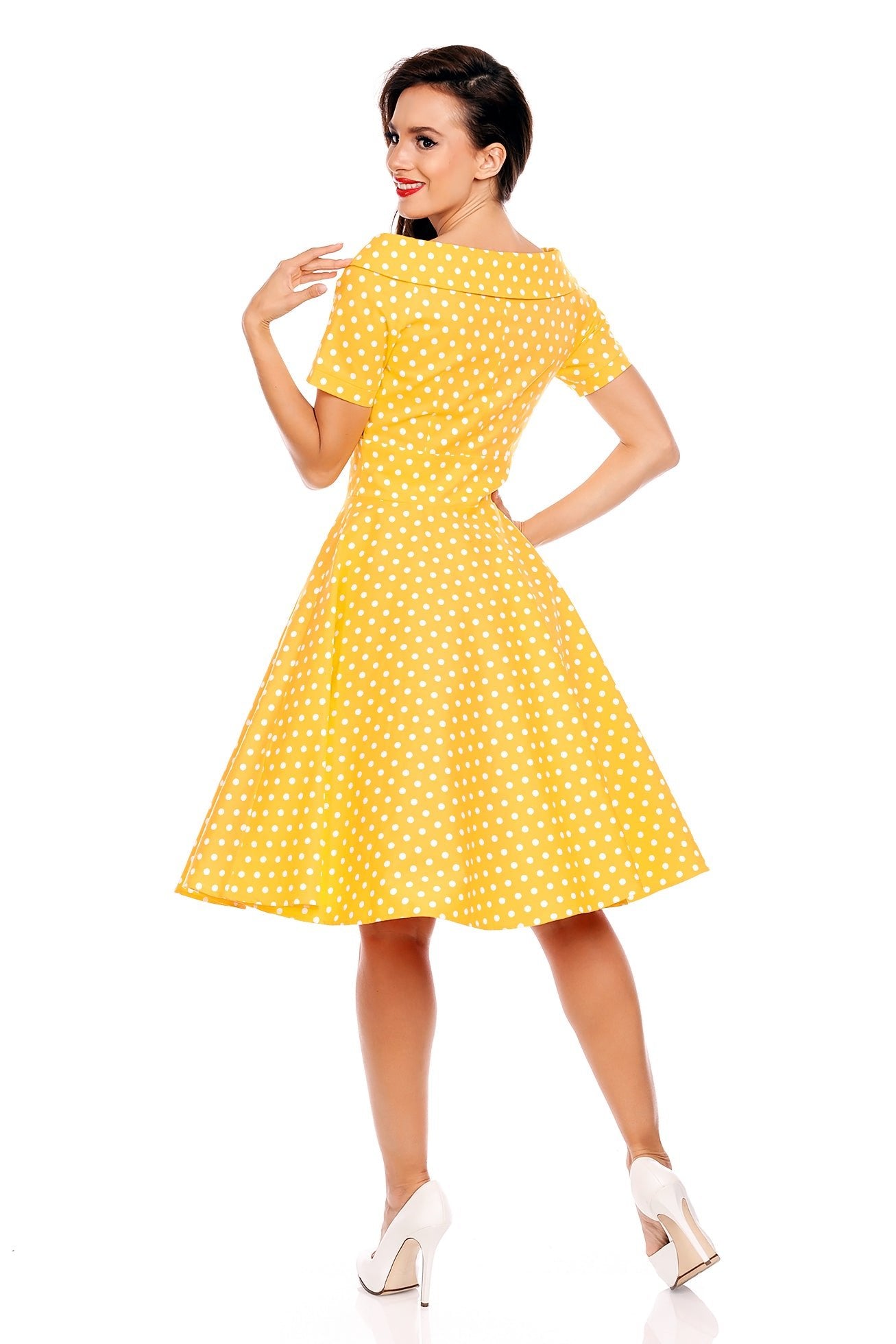 Darlene Retro Yellow Polka Dot Swing Dress