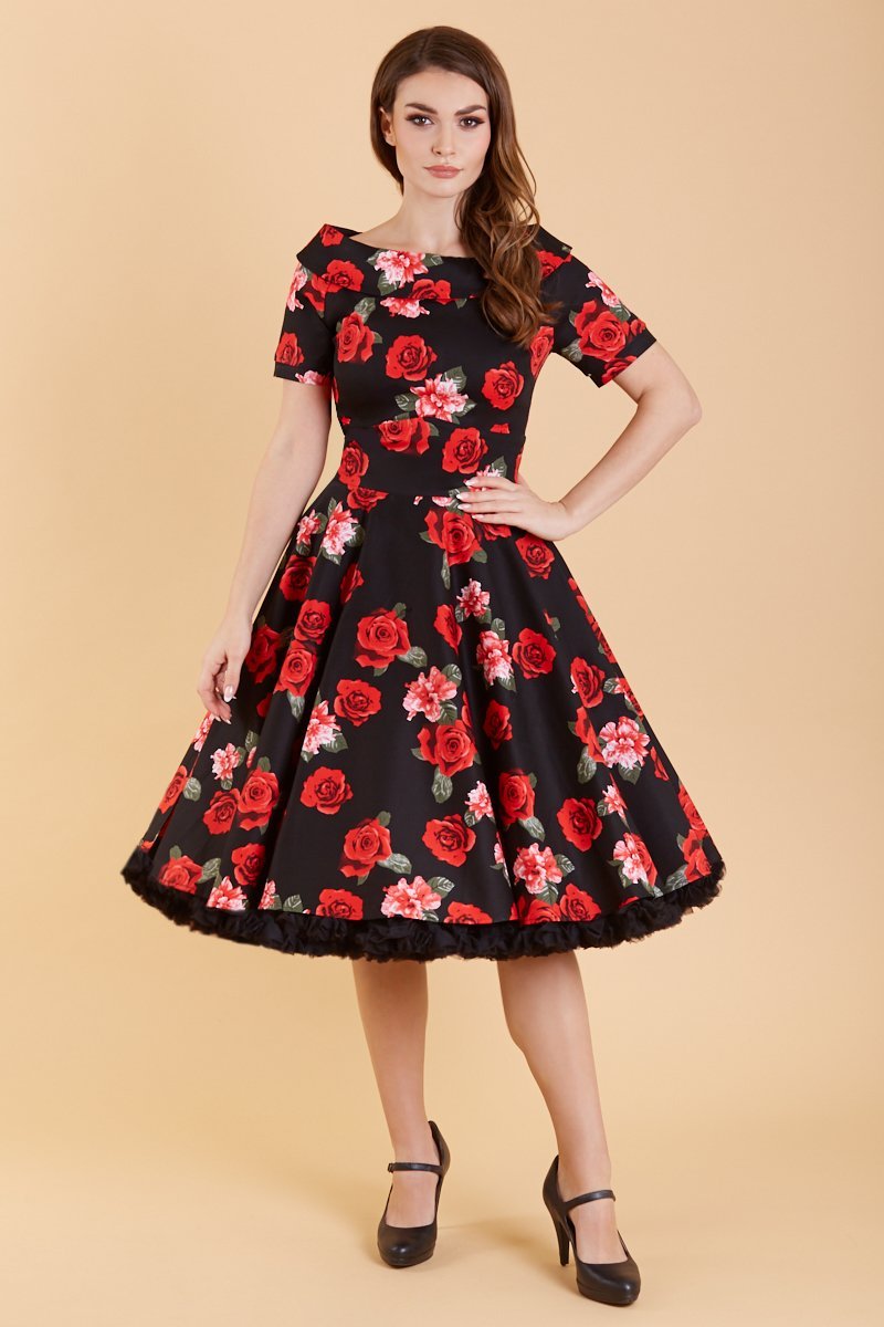 Darlene Vintage Inspired Black Floral Dress2