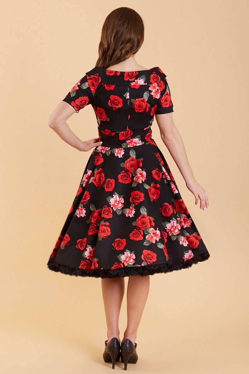 Darlene Vintage Inspired Black Floral Dress4