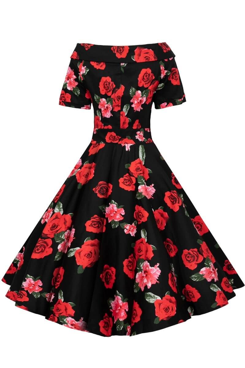 Darlene Vintage Inspired Black Floral Dress8