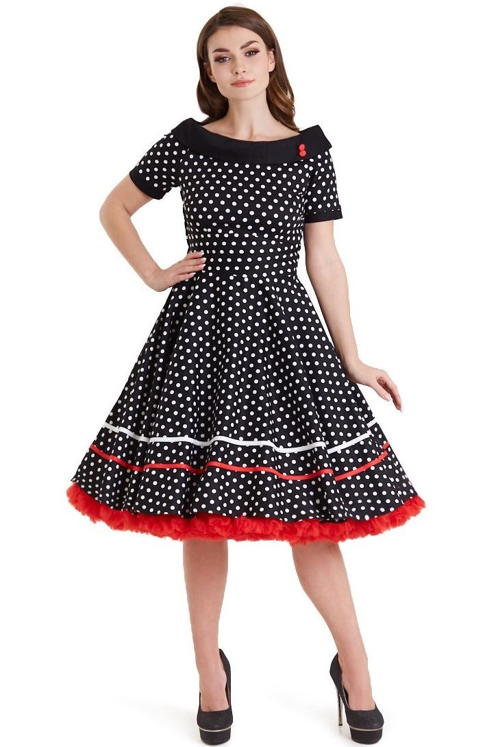 Woman's Retro Swing Dress in Black-White Polka Dots