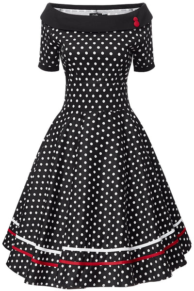 Woman's Retro Swing Dress in Black-White Polka Dots