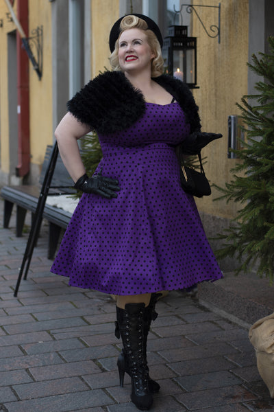 Fifties Polka Dot Dress in Purple Black