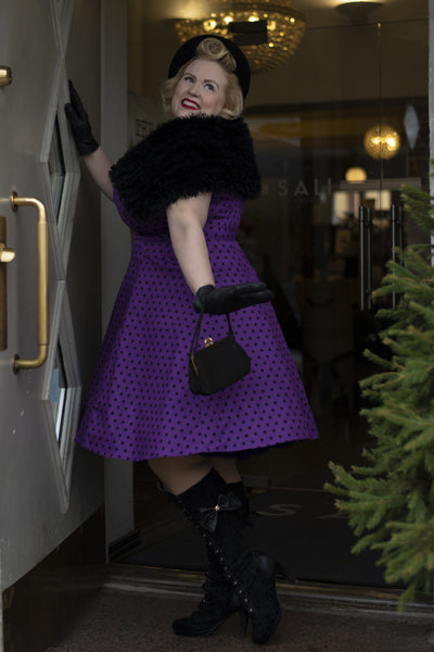 Fifties Polka Dot Dress in Purple Black