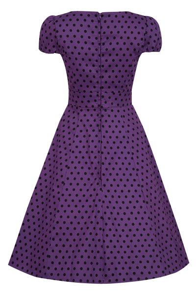 Fifties Polka Dot Dress in Purple Black back view