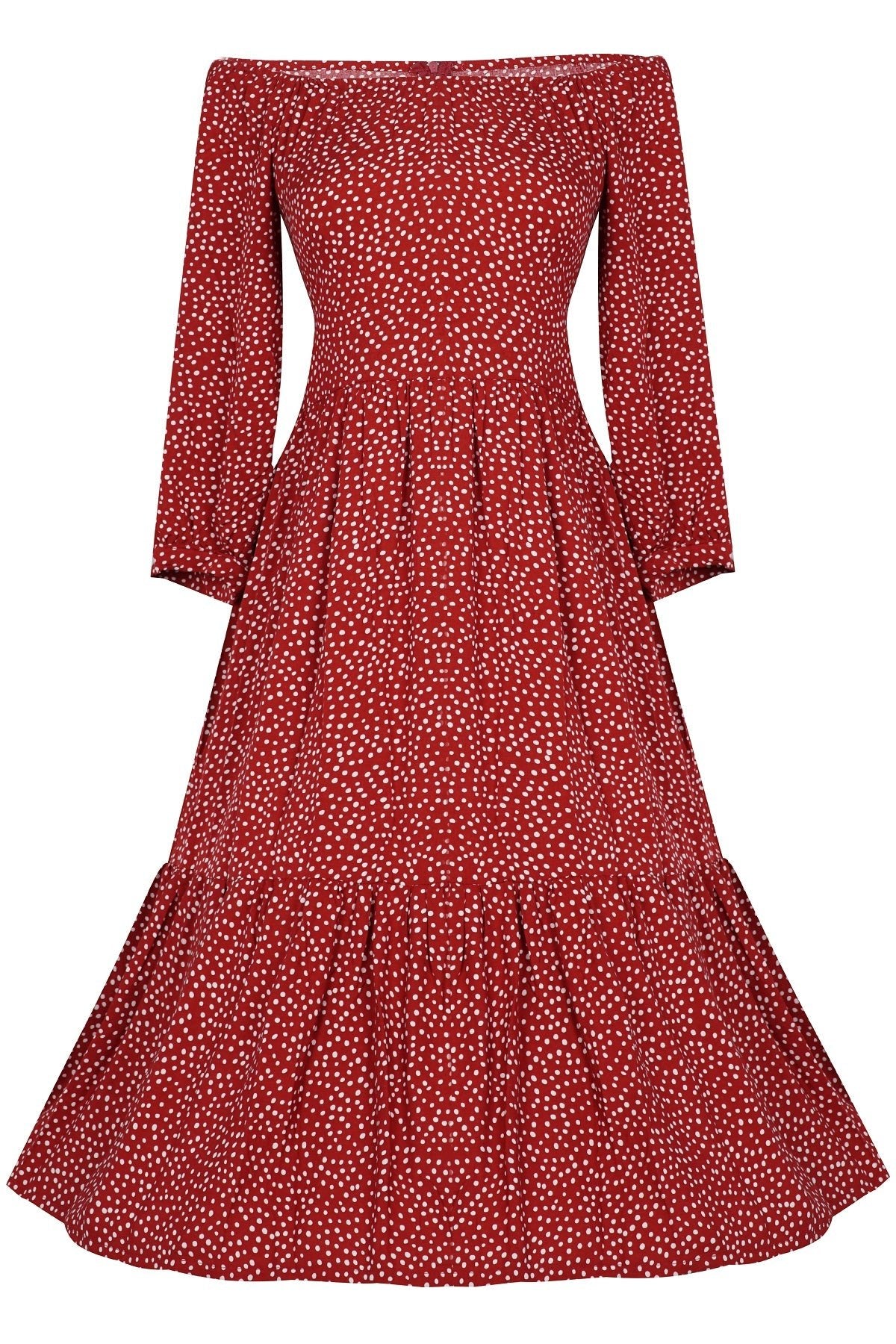 Sonia Floaty Day Dress in Burgundy Polka Dots