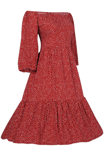 Sonia Floaty Day Dress in Burgundy Polka Dots