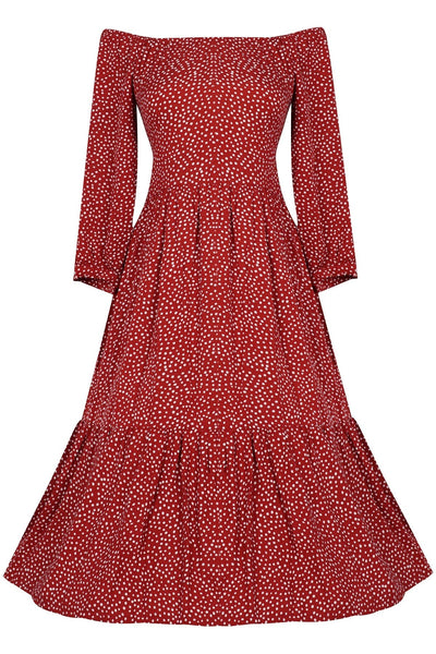 Back view of Floaty Day Dress in Burgundy Polka Dots