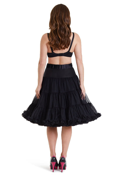 model in Black fluffy petticoat skirt back view