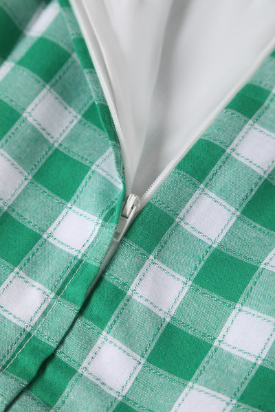Green Gingham Fit and Flared Dress