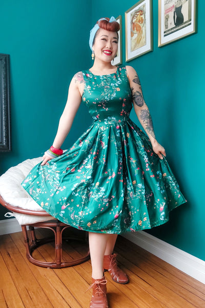 Green Bird Print Dress