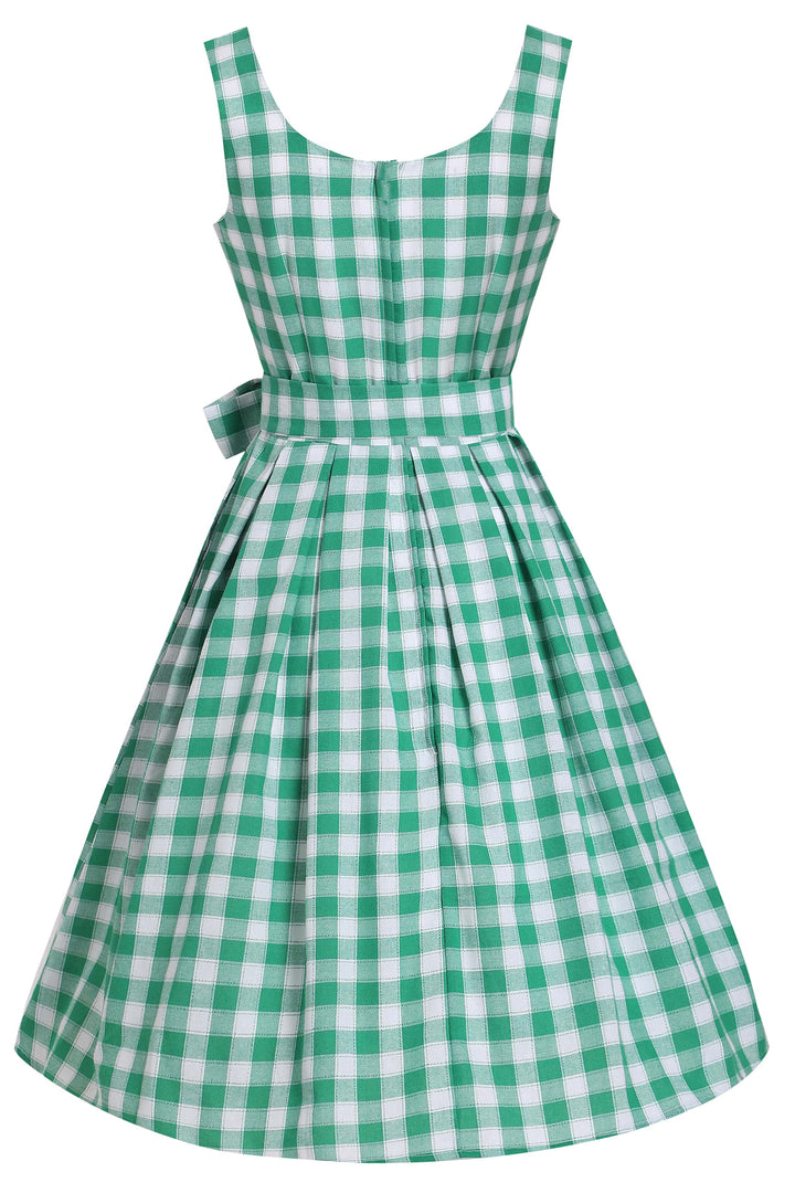 slim fit dress slacks Retro Style Halter Neck Green 1950s Dress with Button Green / XL main image 1