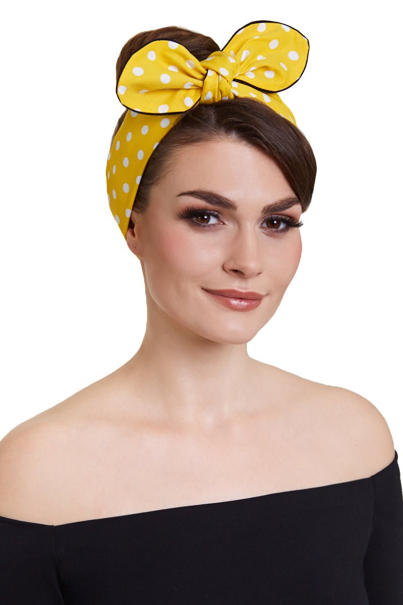 Headband in Yellow & White Polka Dots 