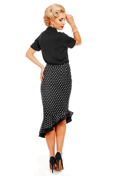 High Waist 50s Style Ruffle Skirt In Black Polka Dots