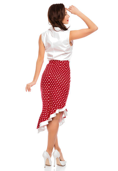High Waist 50s Style Ruffle Skirt In Red Polka Dots