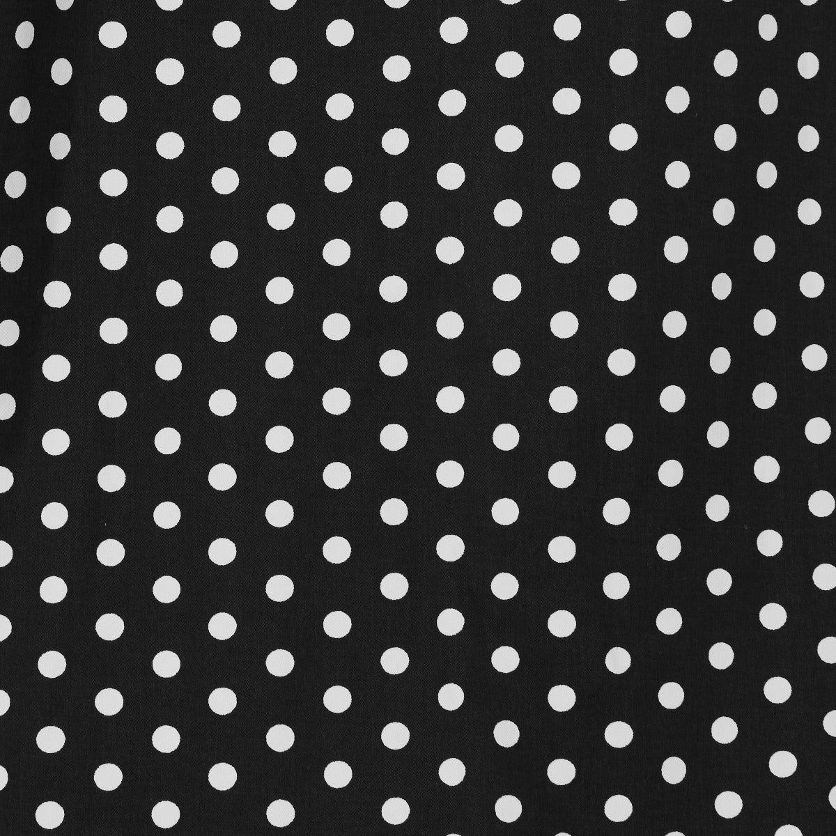 black fabric, with white polka dots