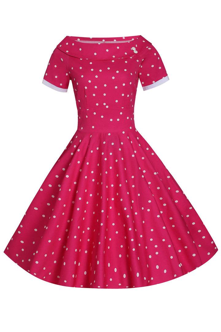 Darlene Hot Pink Polka Dot Swing Dress - Dolly and Dotty Darlene Hot Pink Polka Dot Swing Dress - Dolly and Dotty