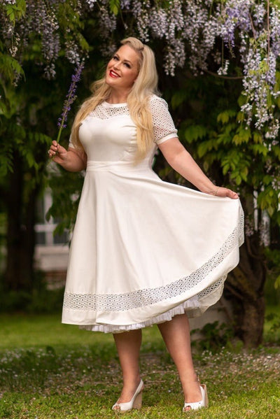 Lace Sleeved Dress in White