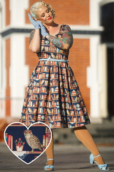 Amanda Library Book & Owl Print Swing Dress by Miss Chevy Chevelle