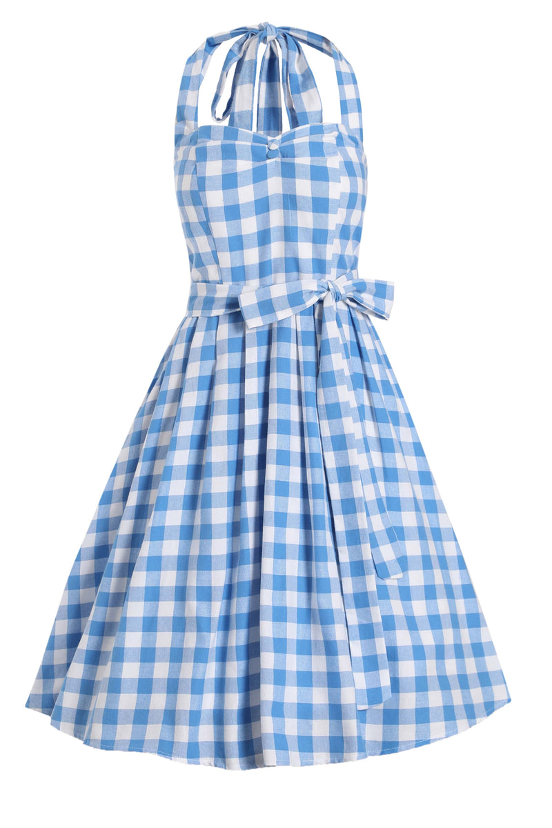 Light Blue Gingham Halterneck Dress