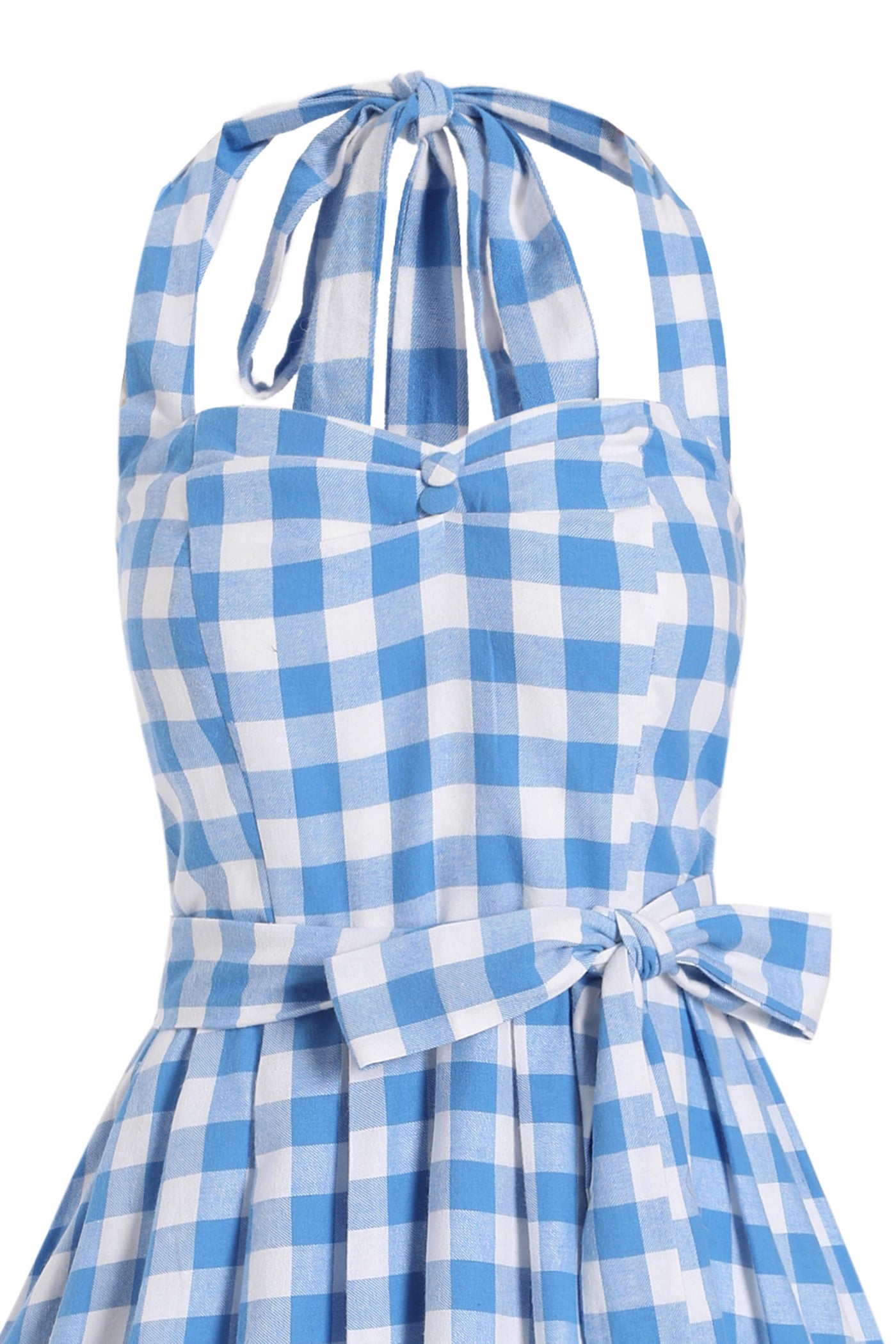 Light Blue Gingham Halterneck Dress