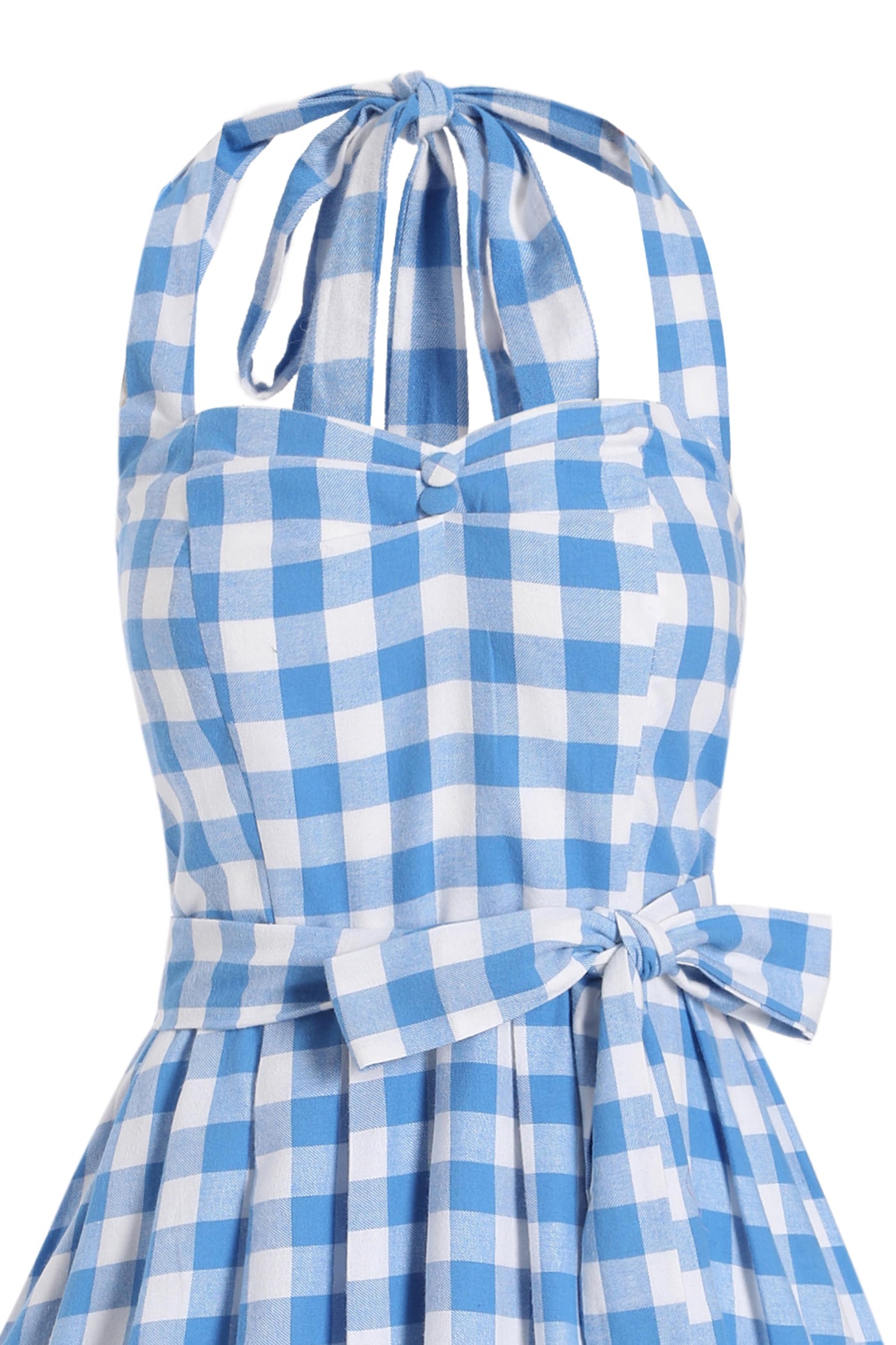 Women's Vintage Light Blue Gingham Halterneck Dress