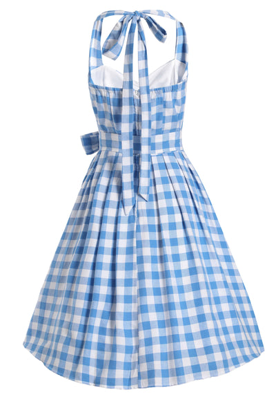 Light Blue Gingham Halterneck Dress