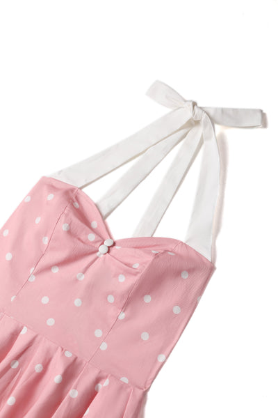 Light Pink Polka Dot Halterneck Dress