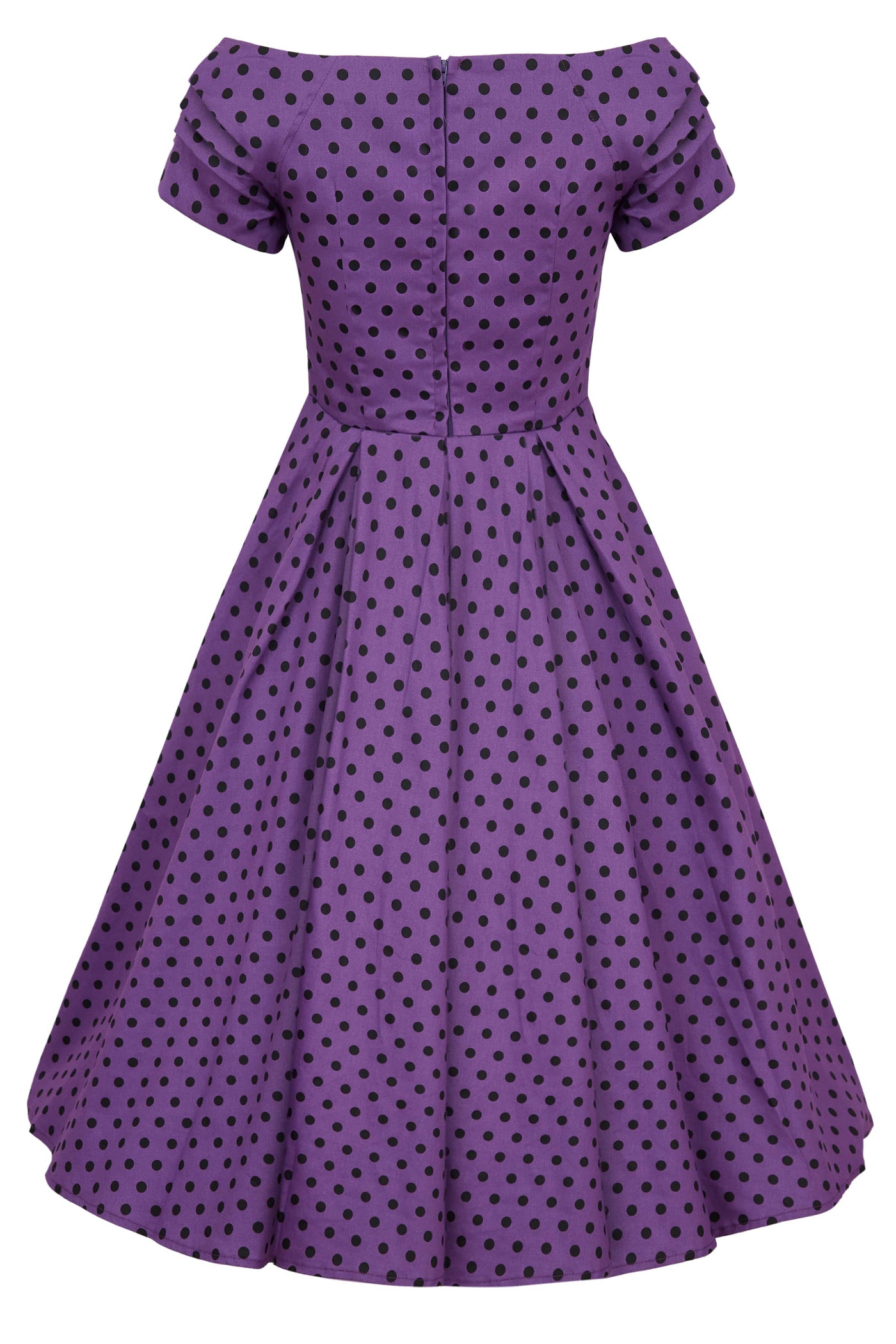 Rockabilly Purple Swing Dress with Sleeves back view