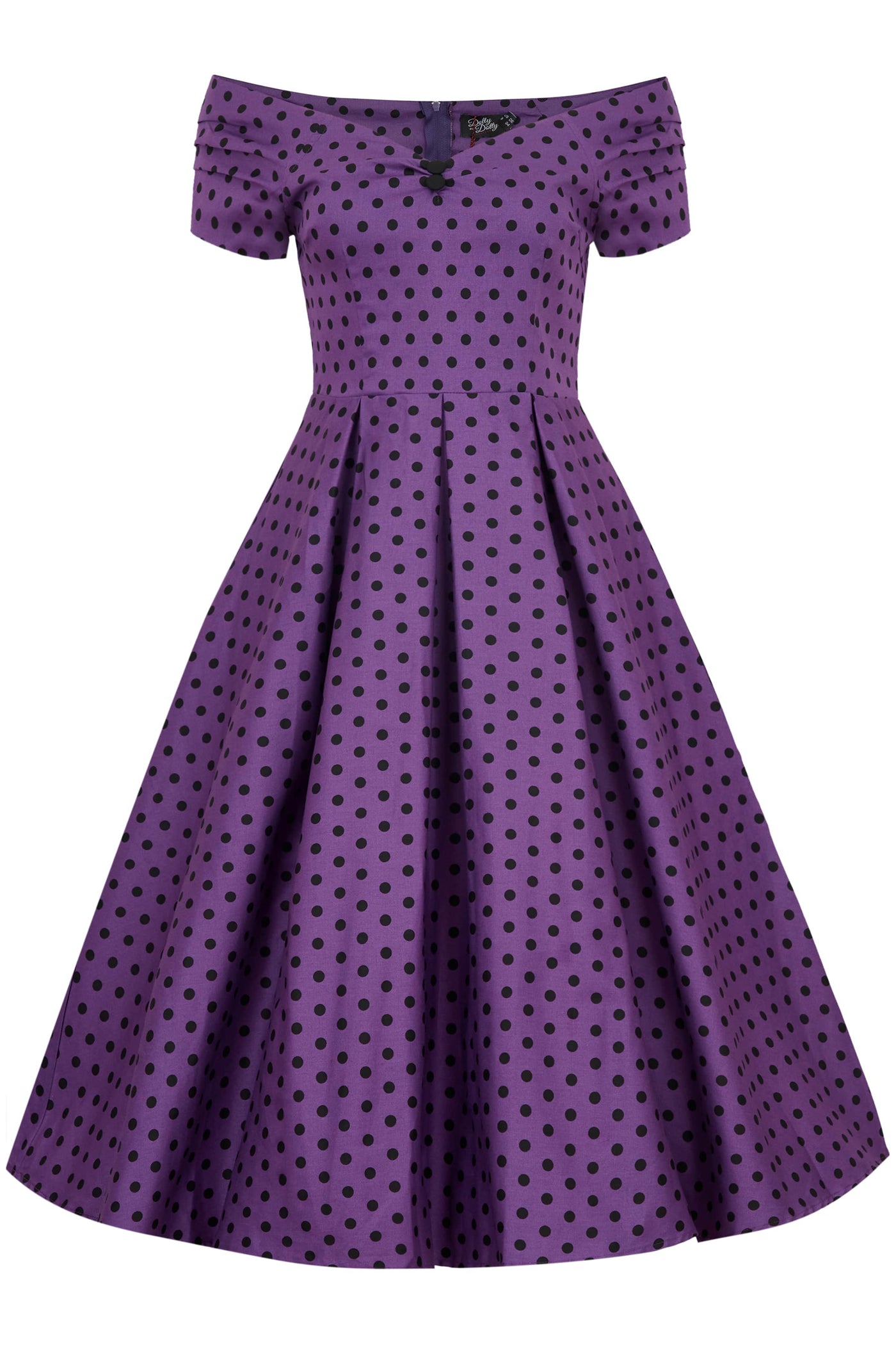 Rockabilly Purple Swing Dress with Sleeves front view