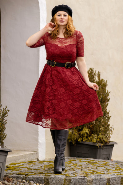 Woman's Long Sleeved Burgundy Lace Dress
