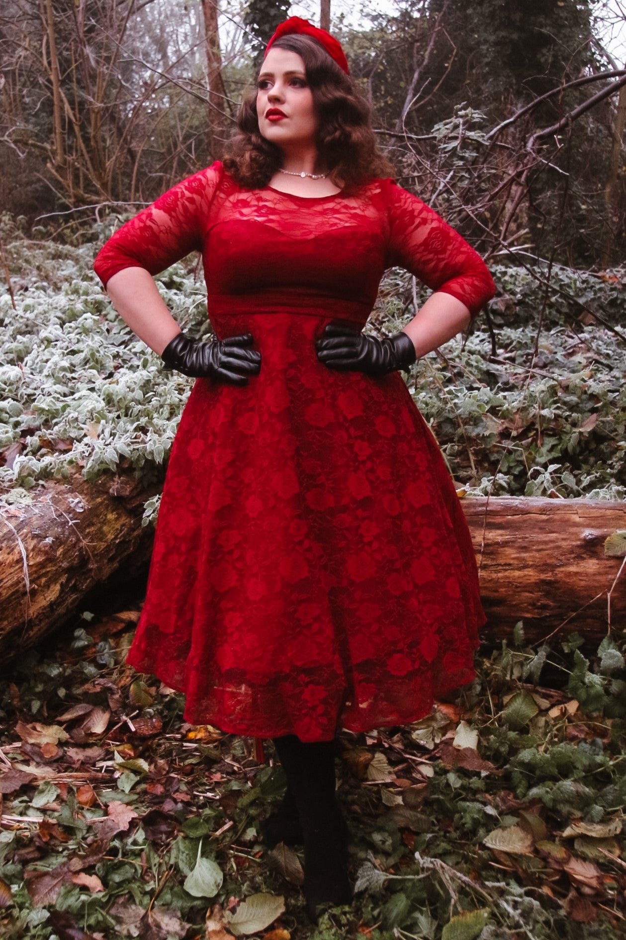 Madeline Long Sleeved Burgundy Lace Dress 8