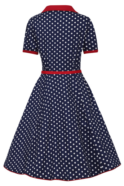 Women's Rockabilly Blue Polka Dot Shirt Dress