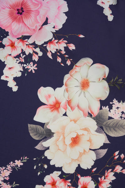 Navy Floral Petal Sleeve Dress 