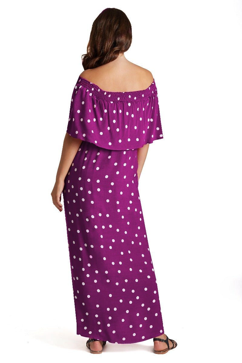  Multi Wear Off  & On the Shoulder Dress Purple Polka Dot