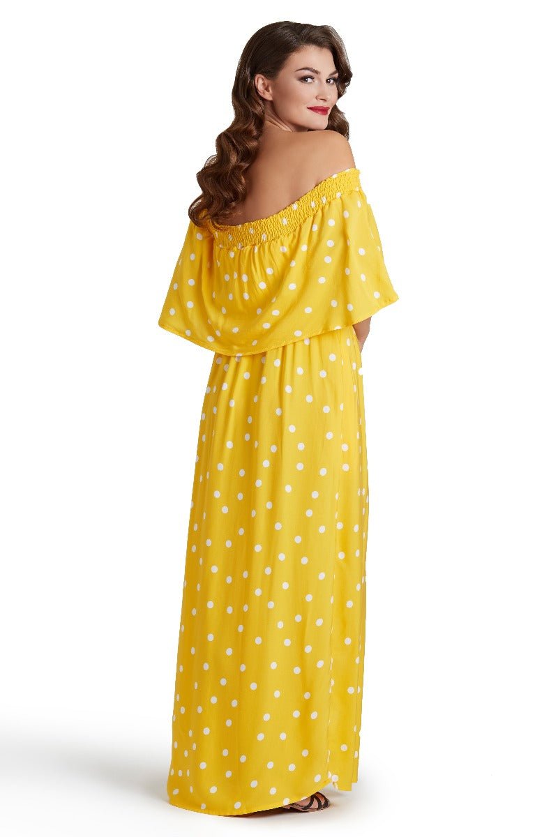 Multi Wear Off  & On the Shoulder Dress Yellow Polka Dot