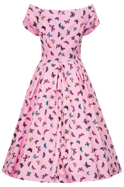 Off Shoulder Pink Butterfly Swing Dress