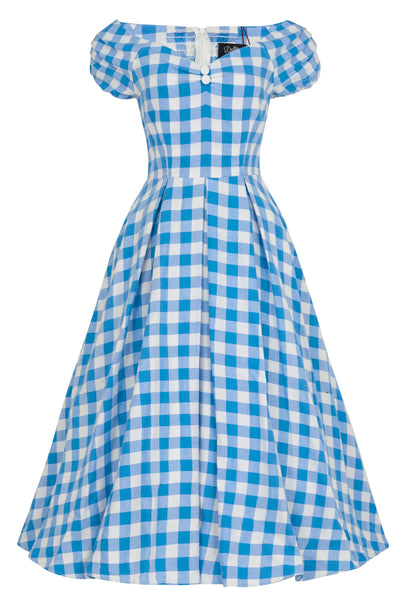 Off Shoulder Blue Gingham Dress