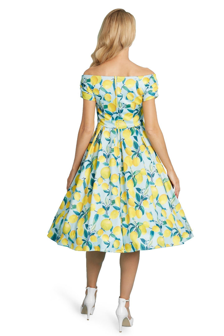 Lily Off Shoulder Blue/Yellow Lemon Dress - Dolly and Dotty