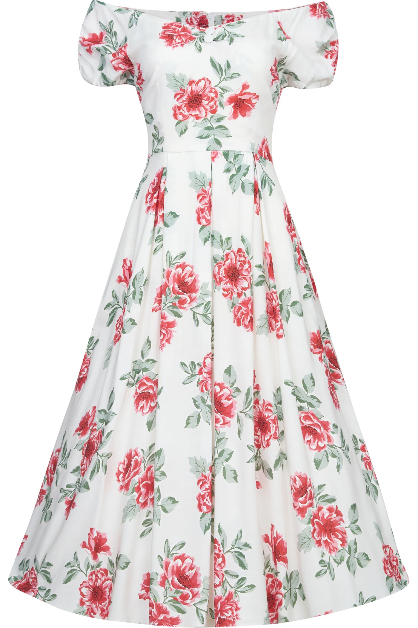 Off Shoulder Floral Swing Dress In White
