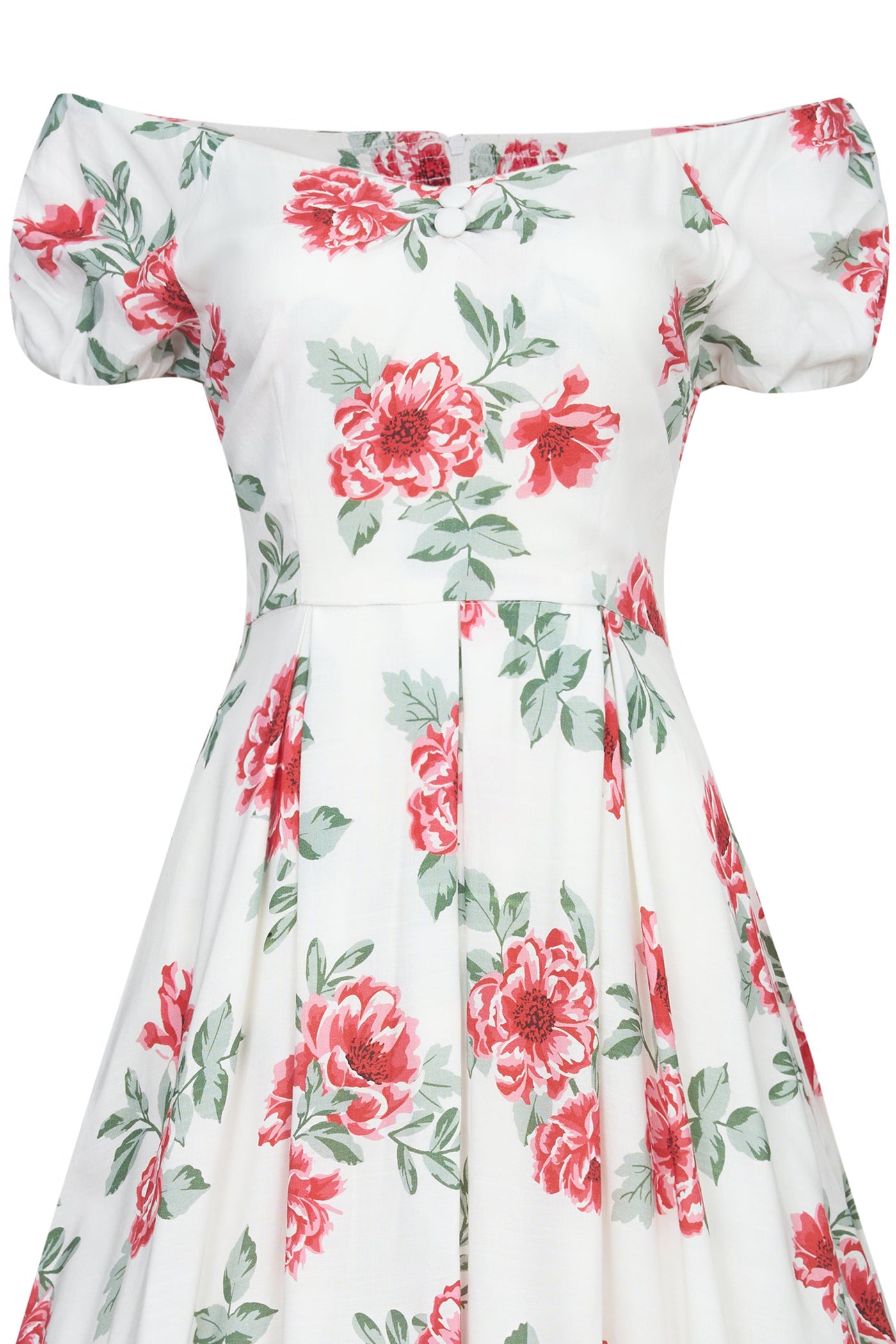 Off Shoulder Floral Swing Dress In White