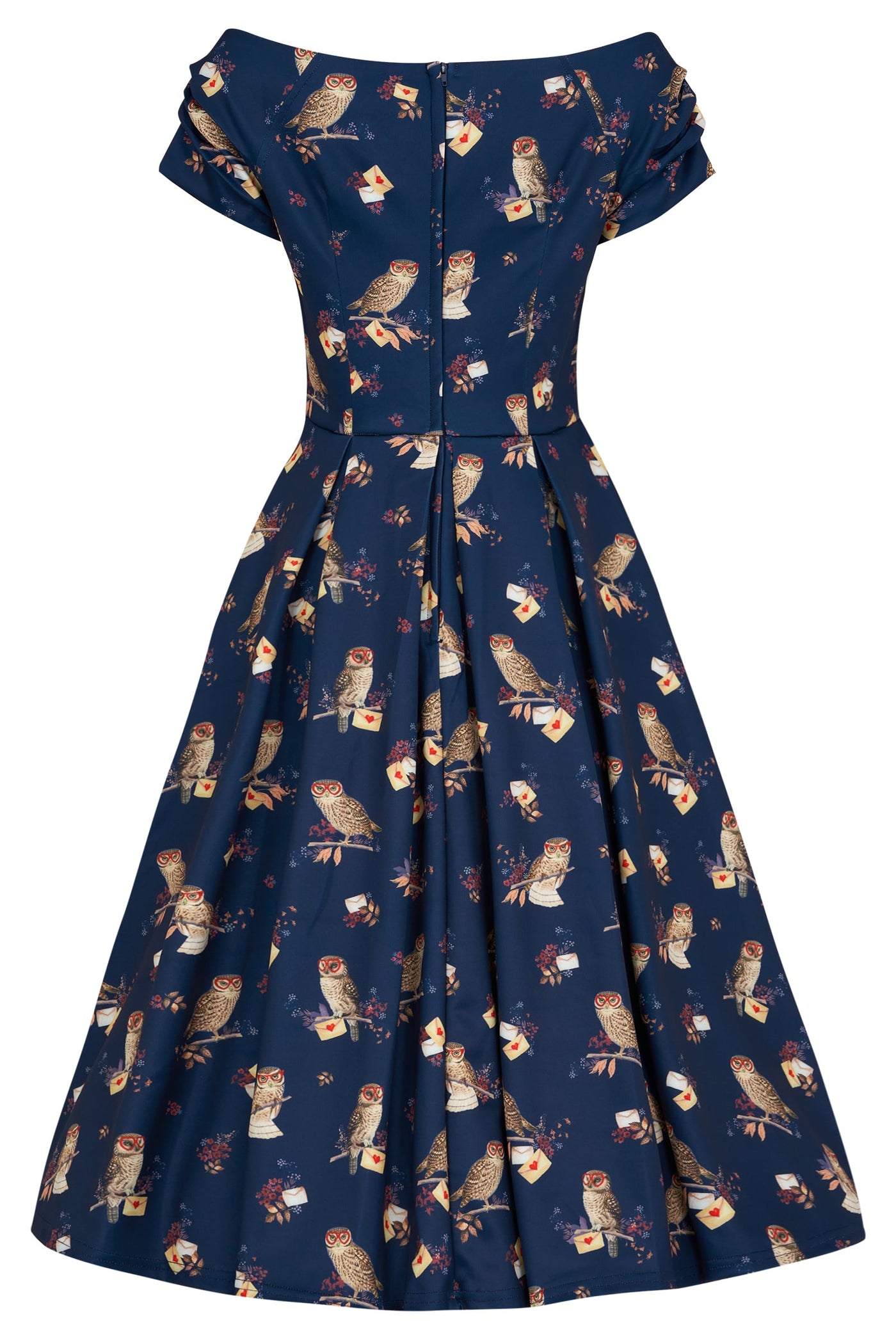 Off Shoulder Navy Owl Swing Dress