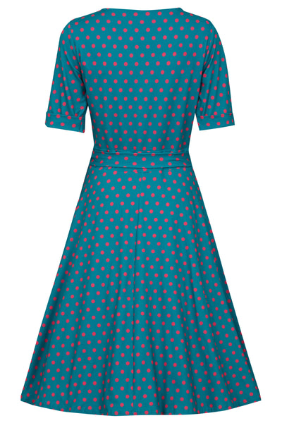 Peacock Blue & Pink Polka Dot Wrap Dress