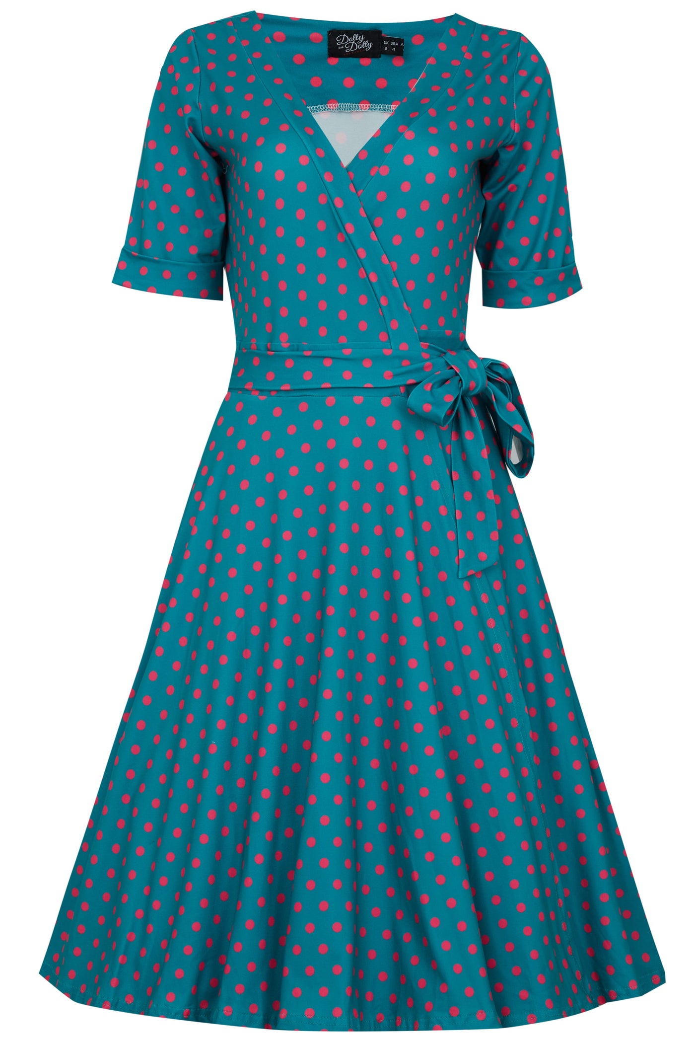 Peacock Blue & Pink Polka Dot Wrap Dress