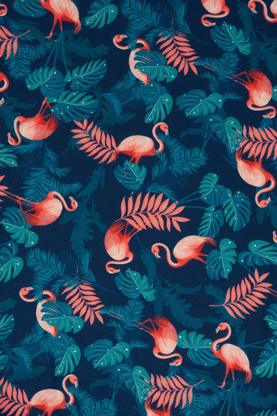 Petal Sleeve Dress In Blue Flamingo & Palm Leave Print 