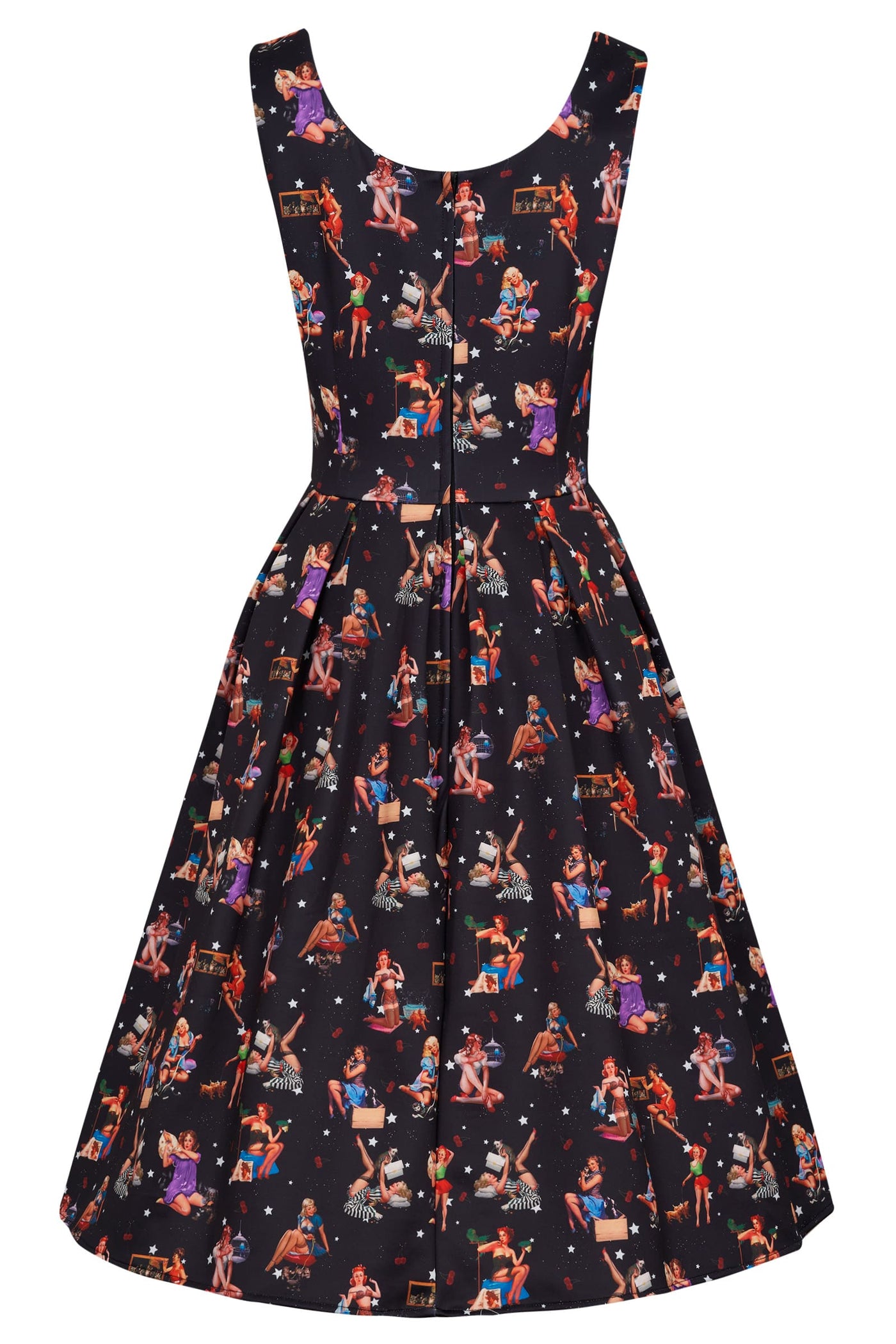 Back view of Pinup Girl Swing Dress In Black